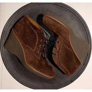 Naturalizer Kaitlyn Boots Women's Sz 7 Wedge Ankle‎ Bootie Brown Suede Lace Up